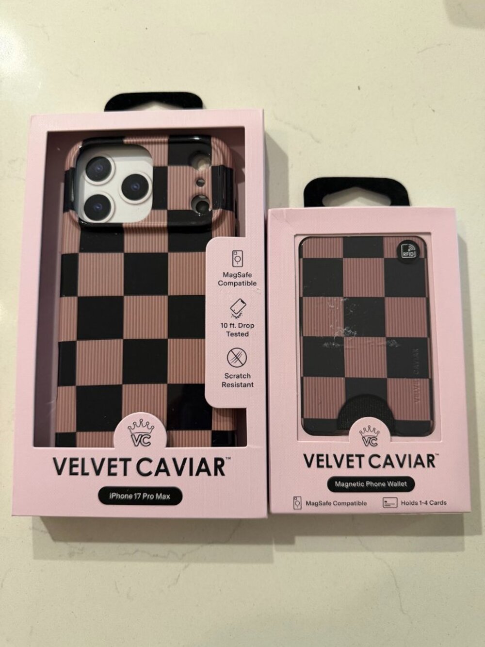 Velvet Caviar Mocha Checkered iPhone 17 Pro Max Case + Wallet Bundle NWT